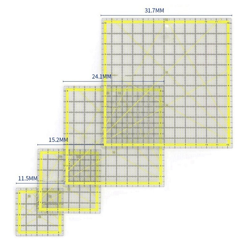 Set di strumenti per righello Patchwork in acrilico multifunzionale da 4 pezzi righello per cucire quadrato righello di misurazione per trapuntatura con taglio Laser