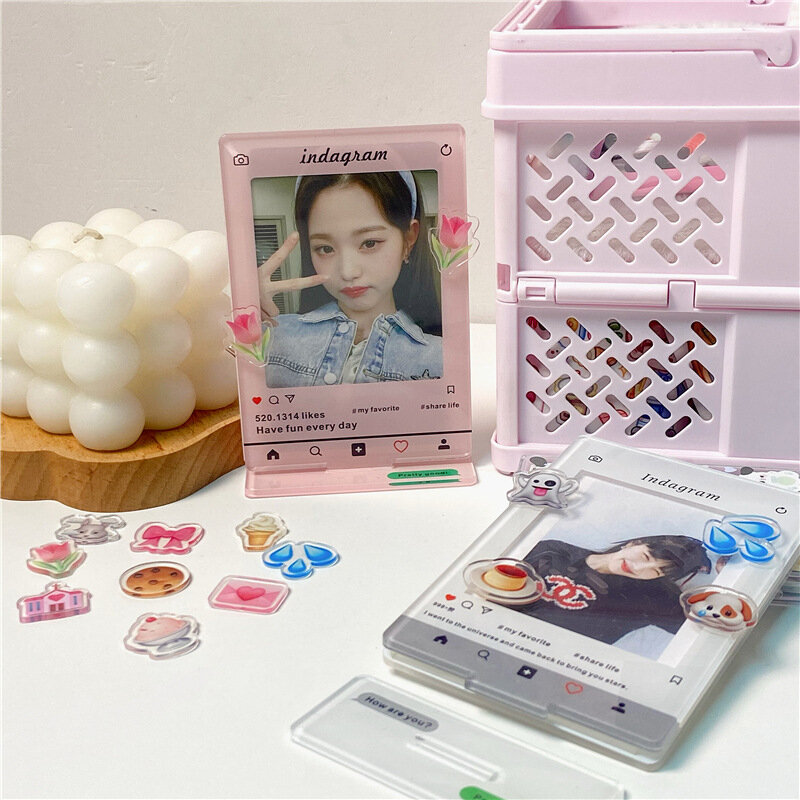 Marco de fotos acrílico de 3 pulgadas, soporte de exhibición de tarjetas de Kpop Idol, soporte de marco de sesión fotográfica, accesorio de exhibición de tarjetas, adorno de escritorio, 1 ud.