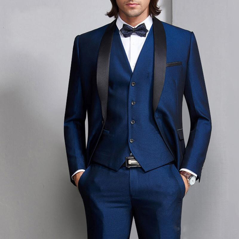 Latest Design Wedding Suits Slim Fit Groom Tuxedos Business Suits Formal Wears Shawl Lapel Groomsman Suits(Jacket+Pants+Vest)