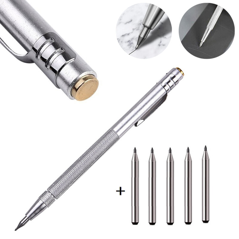 6pcs Scriber Pen With Replacement Carbide Tip Kits Hot Sale Tungsten Carbide Tip Scriber Engraving Pen Marking Tip For Glass Cer