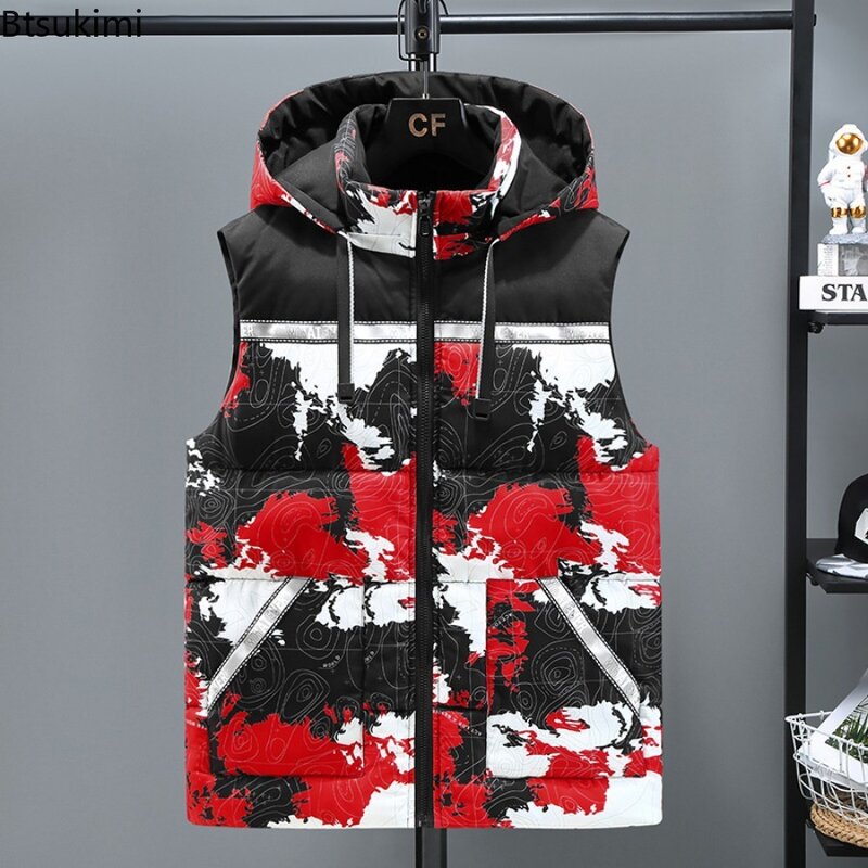 Plus Size 8XL Men's Camouflage Thicken Hooded Vests Winter Warm Sleeveless Down Cotton Vest Jacket Male Outdoor Casual Waistcoat