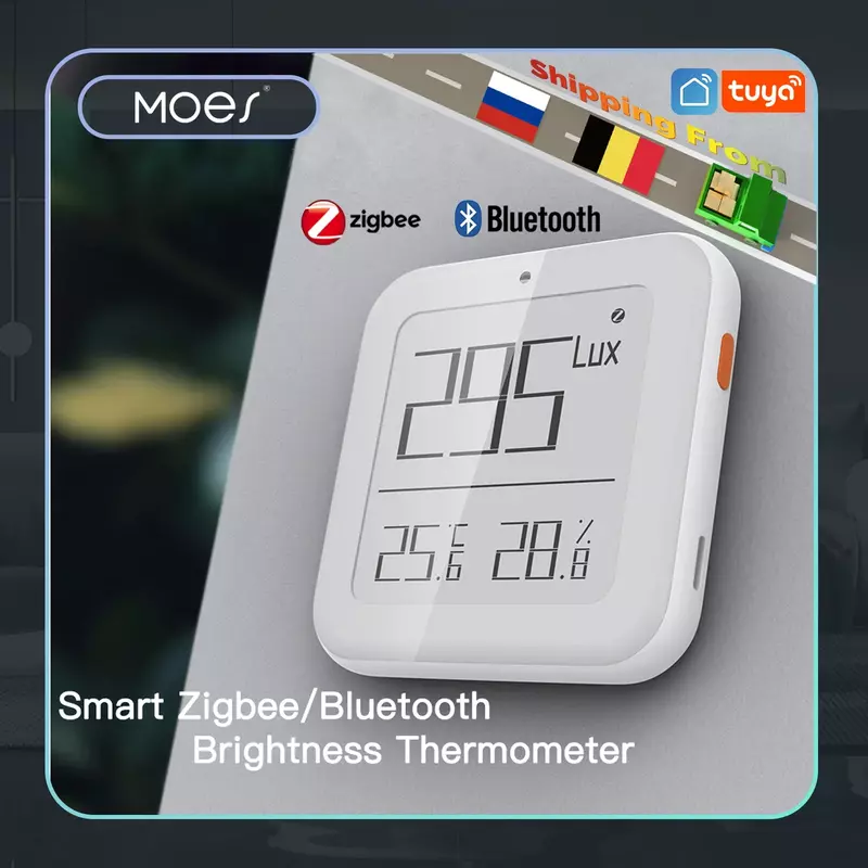 MOES-termómetro inteligente ZigBee/Bluetooth, Sensor de temperatura y humedad, Sensor de brillo de luz, Control Tuya Smart Alexa