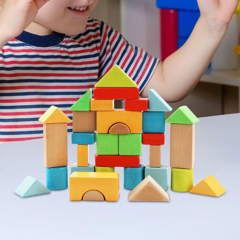 Juego de bloques de madera de fácil uso, rompecabezas con forma geométrica, juguete Montessori