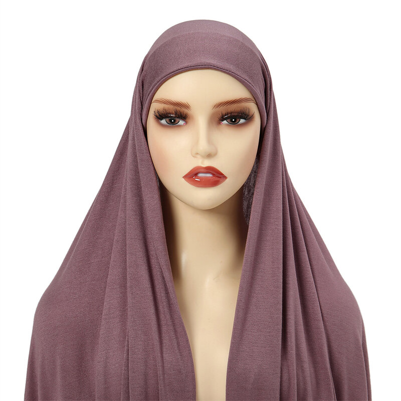Jilbab sifon instan wanita Muslim dengan topi Bonnet syal kepala syal bawah penutup kepala turban Islam Femme Bando