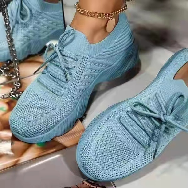 Sapatos esportivos femininos de malha plana, sapatos de plataforma com renda, tamanho grande, moda verão, 2022
