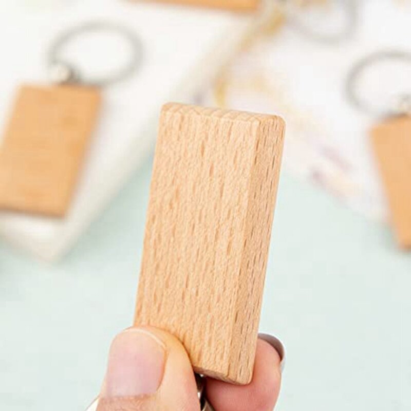 LLavero de madera en blanco de 20 piezas, etiqueta de madera sin terminar con anillo, llavero para manualidades DIY
