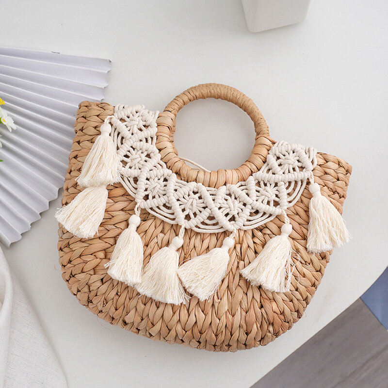 Grass Woven 2024 New Corn Skin Handbag Pastoral Style Weaving Casual Vine Woven Bag Retro Chinese Style Practical