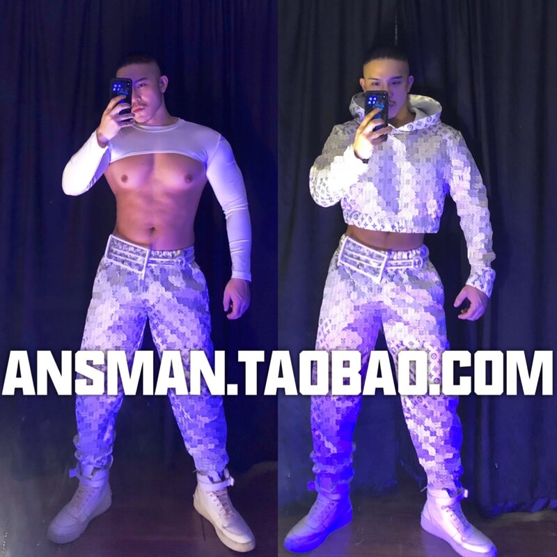 Costume Bar Gogo Clothing Men's Set Letter Full Sportsweater+Pants New Brand Hip-Hop Male Singer Stage Dance Clothing 2 Style