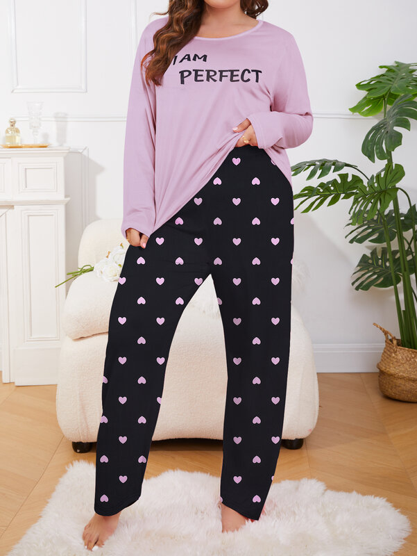 Pijama plus size para casa, conjunto de 2 peças, calças de manga comprida, pode ser conectado em 1XL-5XL, tamanho plus