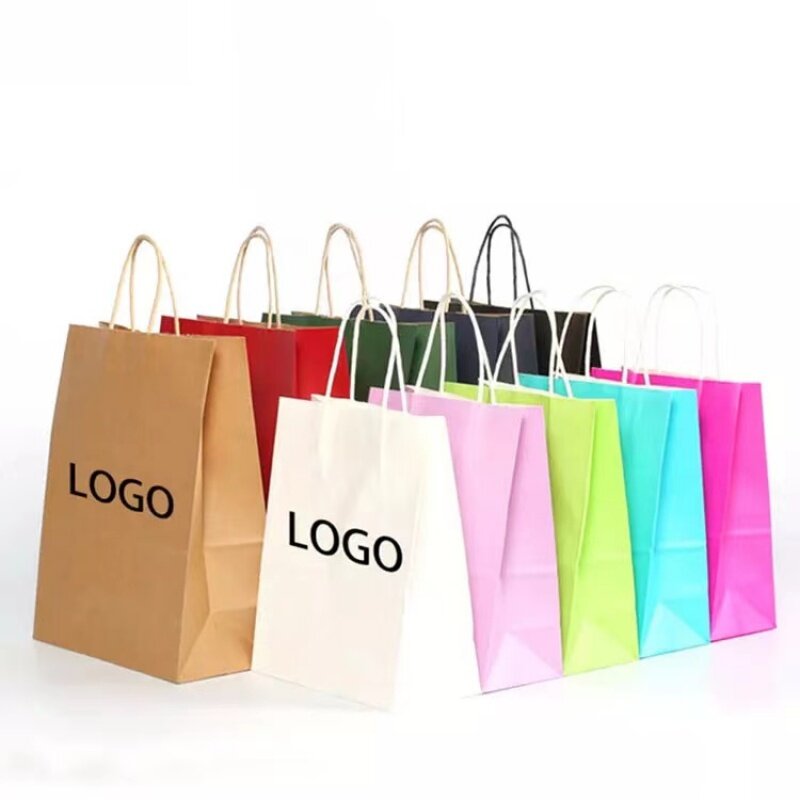 Индивидуальный продукт, индивидуальная печать собственного логотипа, белый, коричневый, крафт-бумажный пакет для покупок с ручками