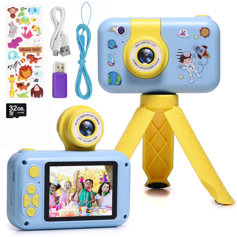 子供用ポータブルキッズカメラおもちゃ,2.4インチipsスクリーン,デジタルズーム,ビデオ,幼児,赤ちゃん,180 ° フリップ,子供用