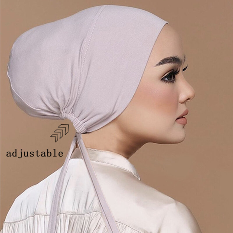 Donne Underscarf Hijab Cap Islamic Hijab Undercap Bonnet Cap berretti interni musulmani cappello turbante Caps con cravatte chiusura posteriore