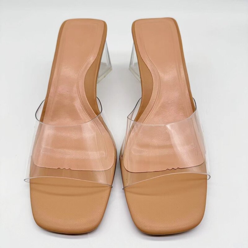 Zapatos de tacón grueso de cristal para mujer, Sandalias de tacón alto transparente, a la moda, 2024