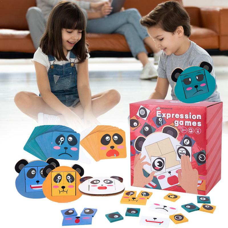 Blocos De Construção De Expressão Facial De Madeira, Panda Face Puzzle Board, Brinquedos De Combinação, Jogos Montessori