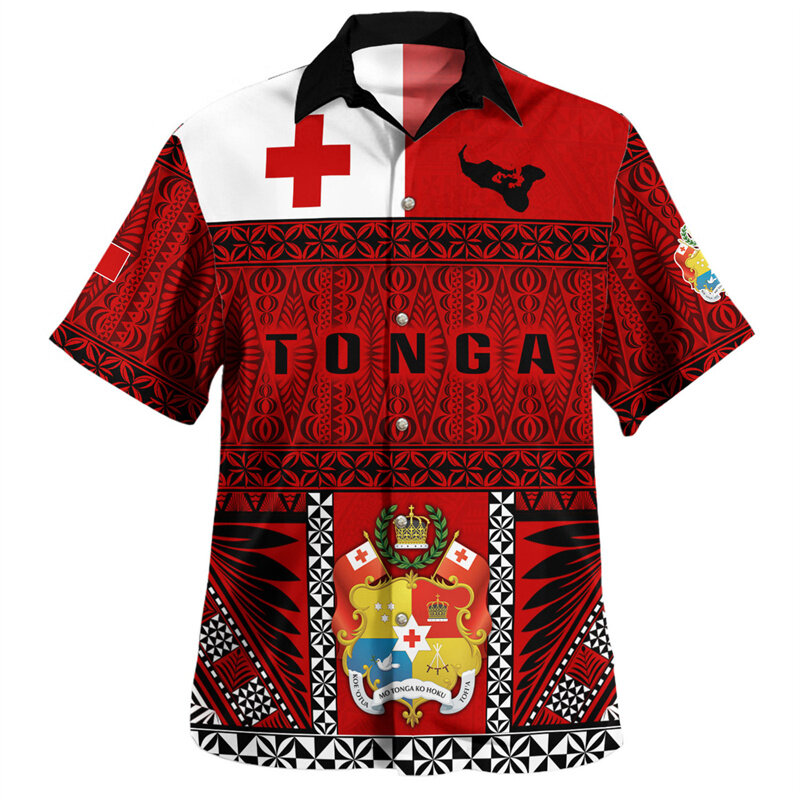 مملكة طونجما العلم الوطني طباعة قمصان للرجال ، قمصان طباعة 3D ، معطف الذراع ، قمصان قصيرة الرسم ، ملابس الهاراجكي
