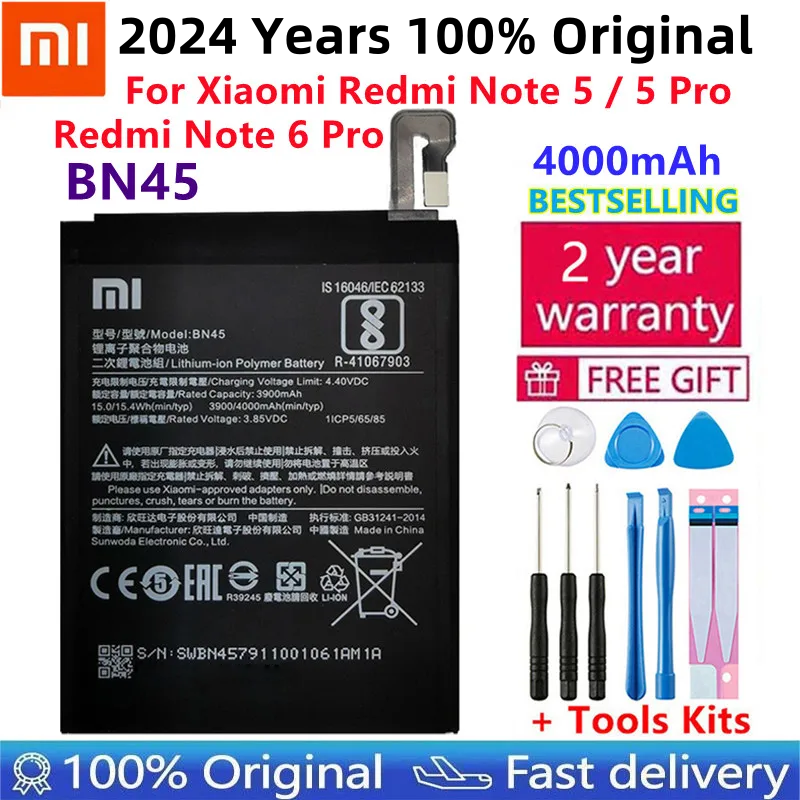 Batería de teléfono Original para Xiaomi Redmi Note 5, Note 5, Note 6 Pro, BN45, 2024 mAh, 100% años, 4000