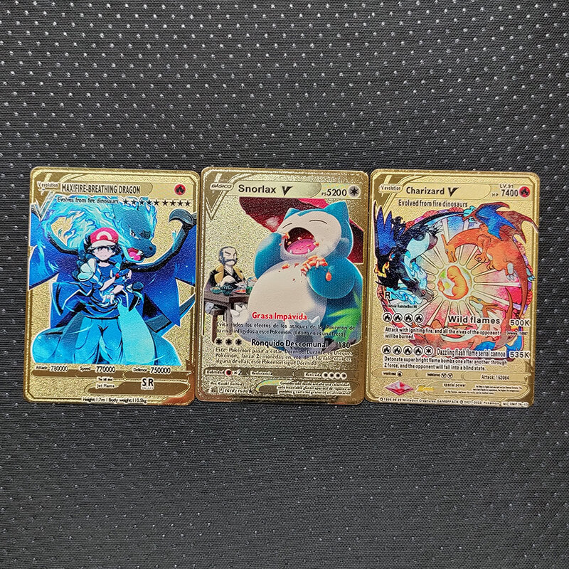 TAKARA TOMY Metal Cartões Cartas Ouro Pokemon Iron Pikachu Gengar Charizard Mewtwo Arceus Groudon Pokémon GX Vmax EX Game Cards