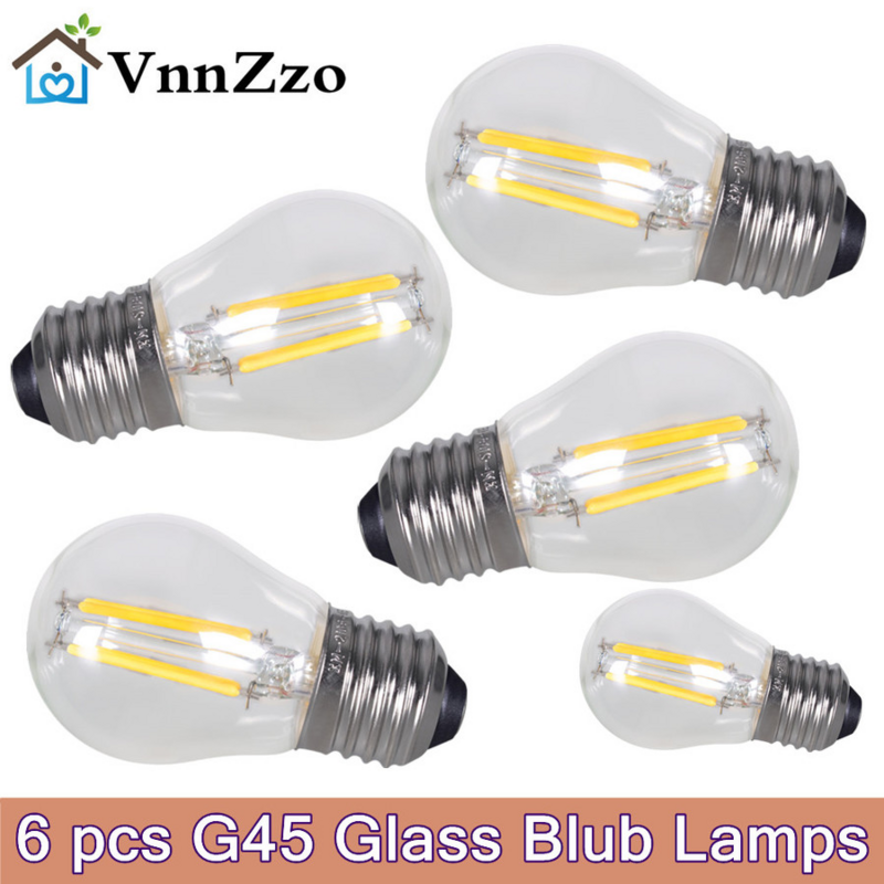 Filamento de luz LED regulable, lámpara de araña Edison de 220V, E14, G45, 240V, bombilla LED Vintage, 2W, 4W, 6W, 8W, E27, 6 piezas