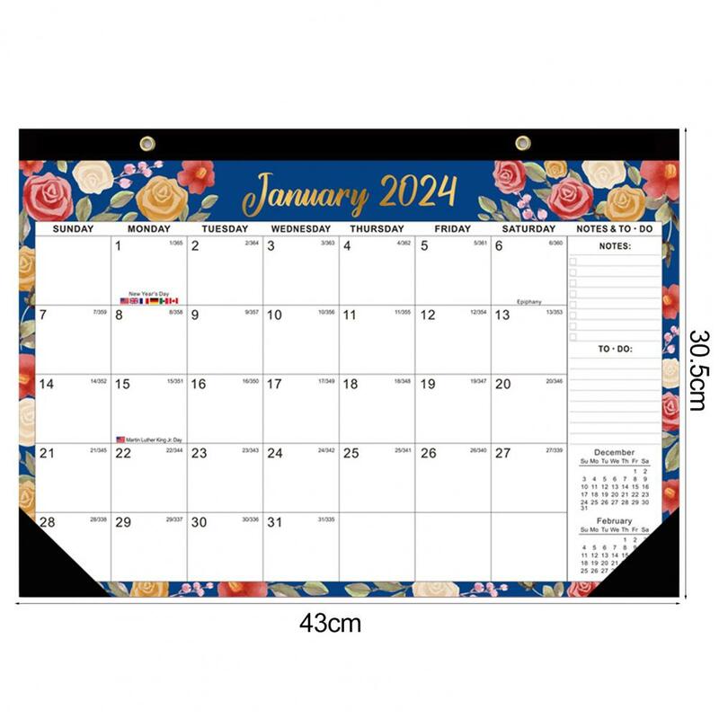 Calendario de escritorio 2024 con cordón, planificador mensual duradero, listas de tareas pendientes, calendario mensual de Año Nuevo, 2024