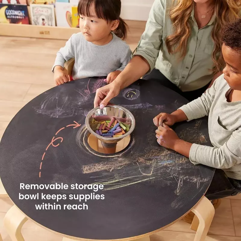 ชุดกระดานดำโต๊ะและเก้าอี้เด็กเฟอร์นิเจอร์เด็กสีธรรมชาติชุด5ชิ้น