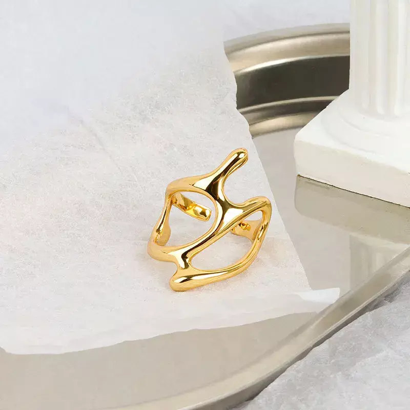 Anillo Irregular hueco para mujer, joyería estética de fiesta diaria, anillo ajustable, Círculo de oro y plata