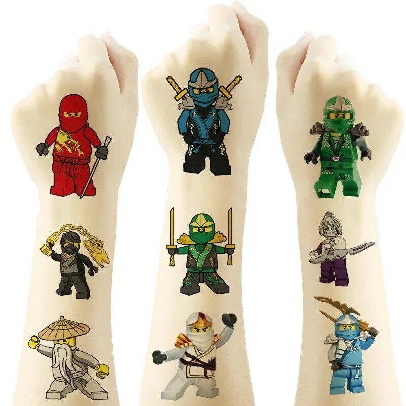 Autocollants de tatouage imperméables sur le thème du dessin animé, série Ninja, motif d'art, cadeaux d'anniversaire pour enfants, garçon, nouveau, ensemble de 20 pièces