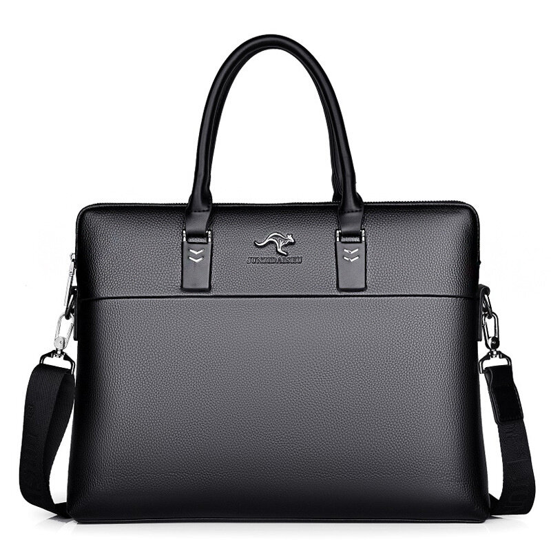 Business PU Leather Men Briefcase Vintage Zipper Handbag Large Capacity Shoulder Crossbody Bags Male Laptop