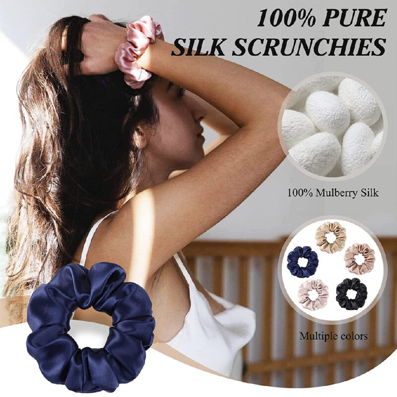 3PCS 100% Pure Mulberry Silk Hair Scrunchies Silk Hair Ties Hairbands Skinny Scrunchies Ponytail Holders Hair Care Accessories