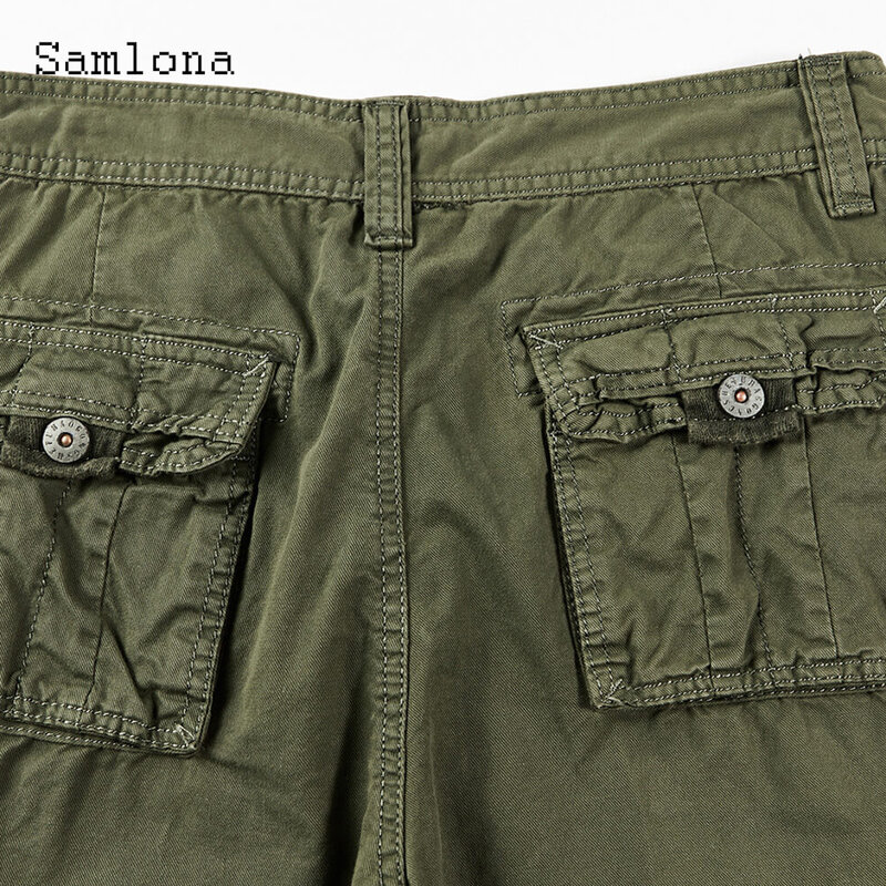 Samlona-pantalones cortos Cargo de talla grande para hombre, bolsillos y cremallera Pantalón corto con, estilo Safari, moda europea, verano, 2023