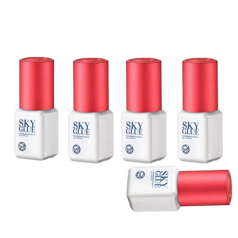 Sky Glue for Eyelash Extensions, 5ml, Coréia, Original, Vermelho, Preto, Blue Cap, False Lash Adhesive Shop, 5 Garrafas