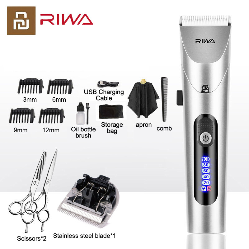 Youpin RIWA Машинка для стрижки волос Мужская, профессиональный электрический триммер со светодиодным экраном, моющийся, перезаряжаемый, мощная стальная головка триммер тример для мужчин стрижка волос машинка