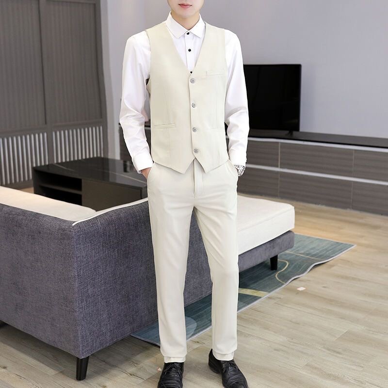 Estilo coreano slim fit calças para homens, colete estilo britânico, cor sólida, para o grupo groomsmen, 24