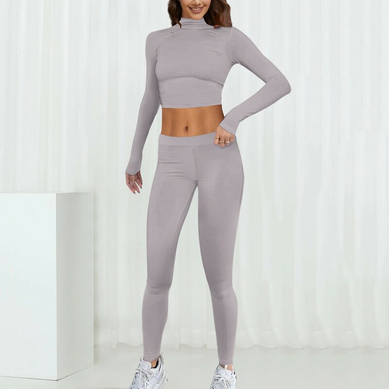 2024 Yoga Set Frauen Kleidung Crop Top gestrickt einfarbig nahtlose Langarmhose Yoga Set Sport zweiteiligen Set Lauf anzug