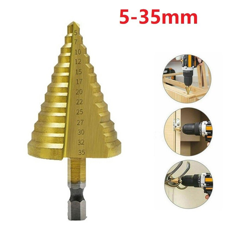 1pc 5-35mm HSS Titanium Core Step Drill High Speed Steel Spiral Grooved Drill Wood Hole Cutter Step Cone Drill Power Tools
