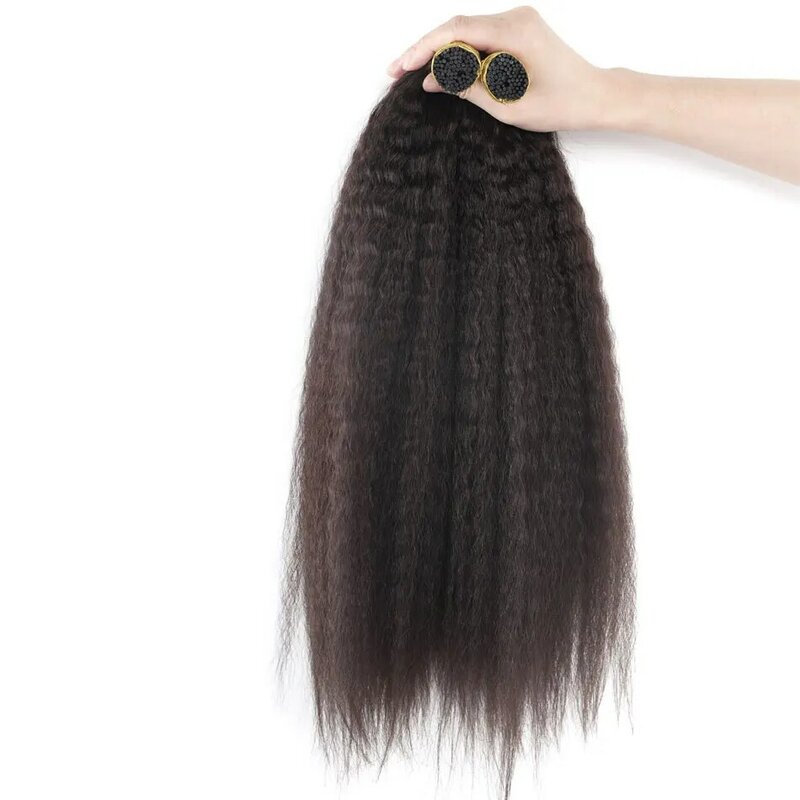Light Yaki I Tip Hair Extensions Brazilian Kinky Straight Human Hair Tip Silk Pressed Yaki Straight Salon Hair 16"--26" 0.8g/pcs