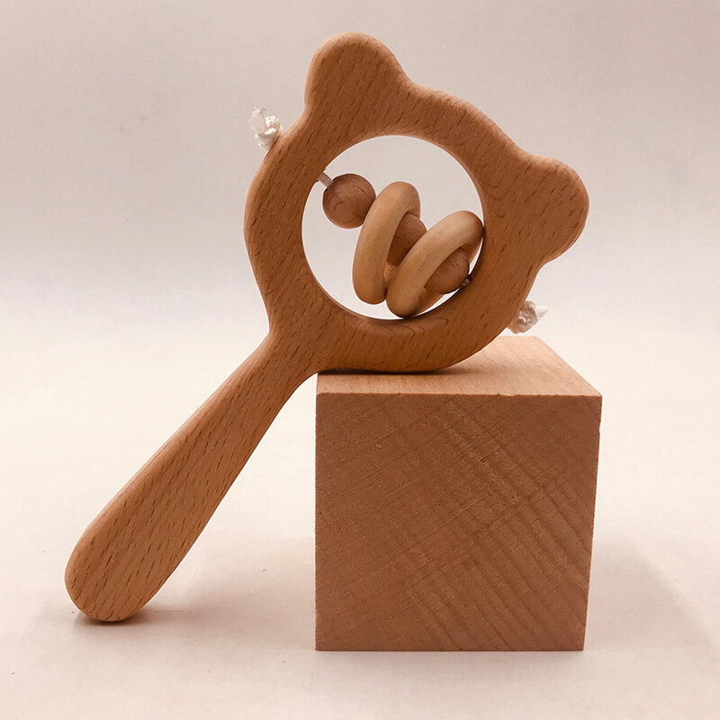 Safety Wooden Beech Animal Pacifier Rattle Crafts Accessories Molar Teeth Toy for Baby Child Infant Nipple Bite Teether Gift