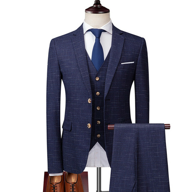 Conjunto de calças xadrez estilo britânico e terno de colete masculino, calças finas, calças personalizadas de alta qualidade, moda de banquete, 3 peças