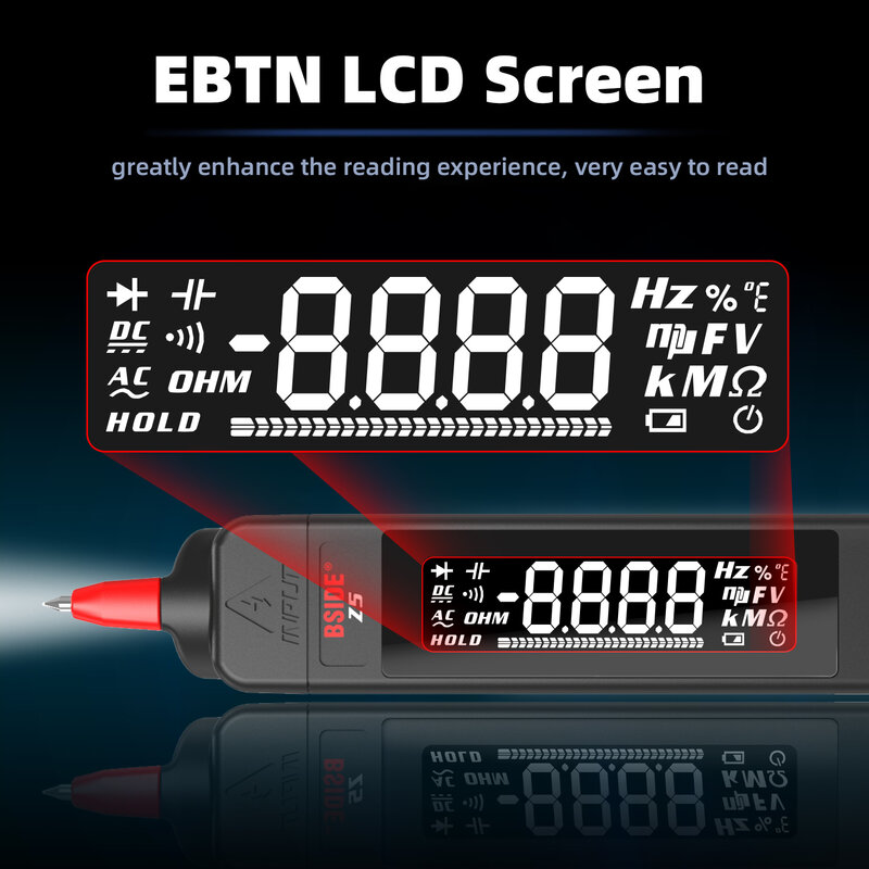 BSIDE-multímetro Digital con bolígrafo inteligente, medidor de continuidad en vivo, 6000 CC, CA, voltaje, capacitancia, Ohm, NCV, Hz