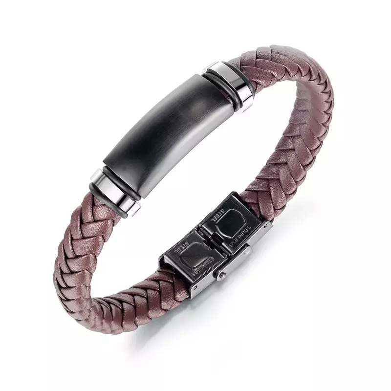 PPW1 braccialetto di perline multistrato in pelle intrecciata per uomo regalo di gioielli con braccialetto magnetico in acciaio inossidabile