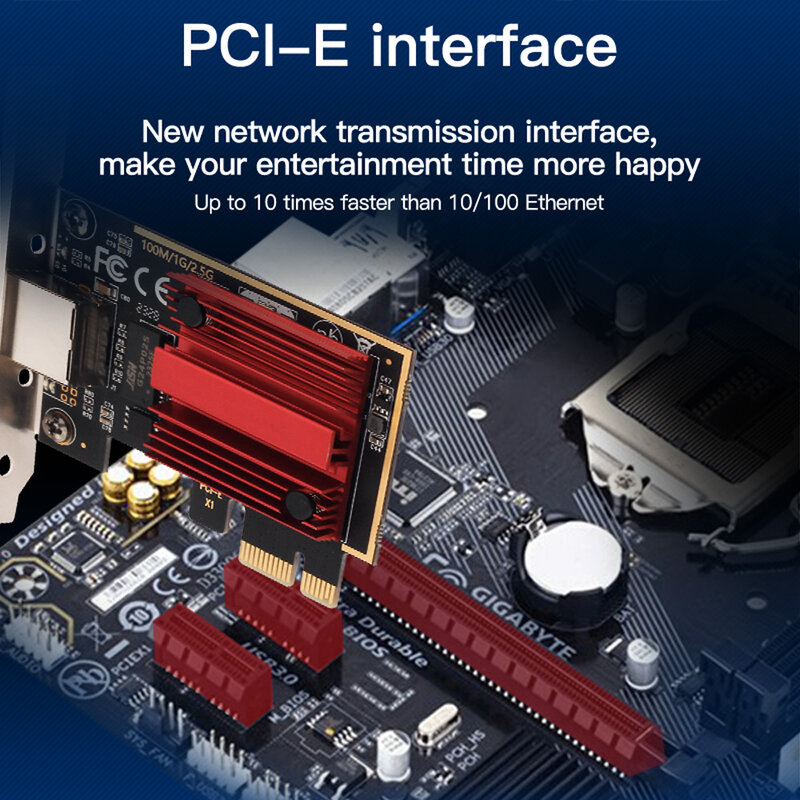 2500Mbps RJ45กิกะบิตแลนอะแดปเตอร์ PCI-E RTL8125B ขยายเครือข่ายด่วนอีเธอร์เน็ตหรือ Win7/8/10/11/ลินุกซ์สำหรับพีซี