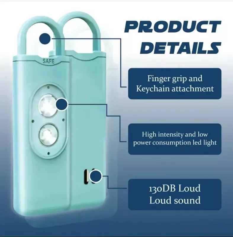TIMNAMY PROMAX 130dB Loud Self Defence Alarm Keychain with LED Strobe Light Portachiavi Di Sicurezza Con Allarme Da Donna