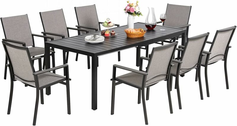 2/5/6/7/9Pcs Outdoor Patio Dining Set, Textilene Outdoor Dining Chairs with Metal Square Table with 1.57" Umbrella Hole