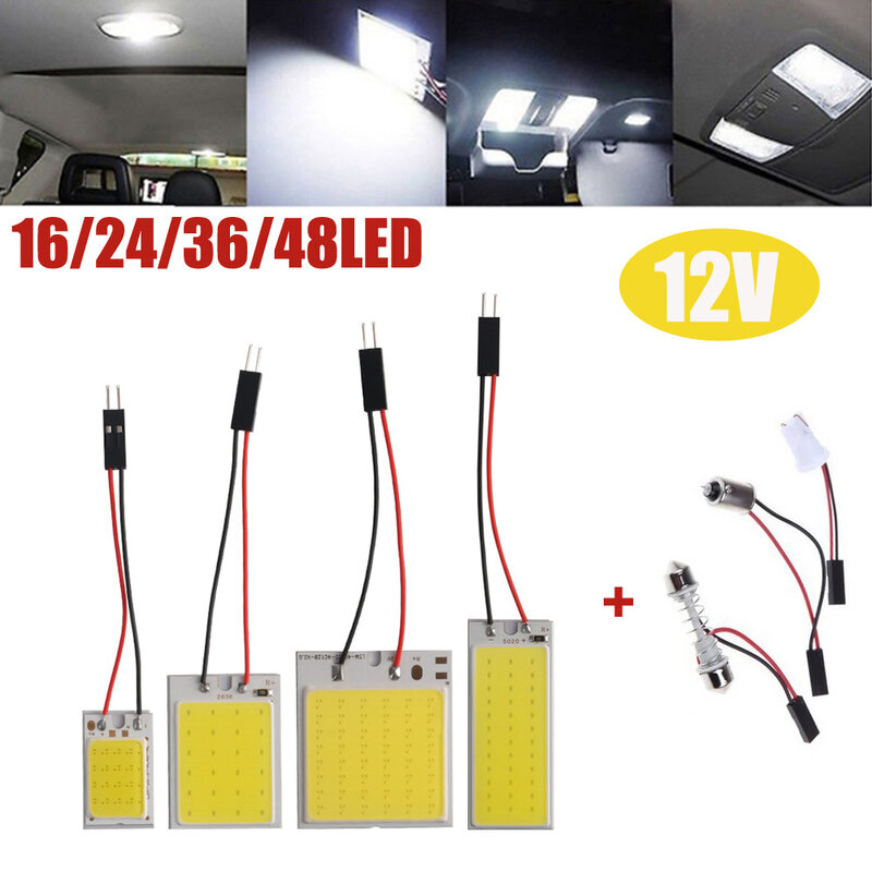 16/24/36/48 Piece Of Chip In-Car Reading Light COB LED Light Panel 6000k Low Power Consumption Plug & Play T10 Wedge Socket