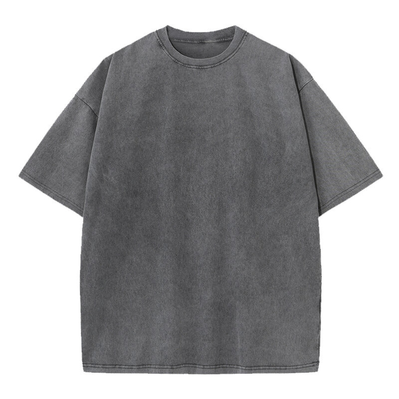 Camiseta americana de algodão lavada masculina, gola solta, extragrande, casual, vintage, manga curta, camiseta coreana, y2k