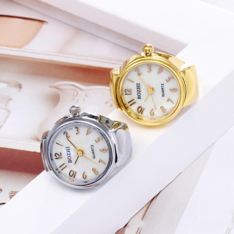 New Fashion Jewelry Clock Elastic Stretchy Rings Round Quartz Finger Rings Digital Watch Ring Watch