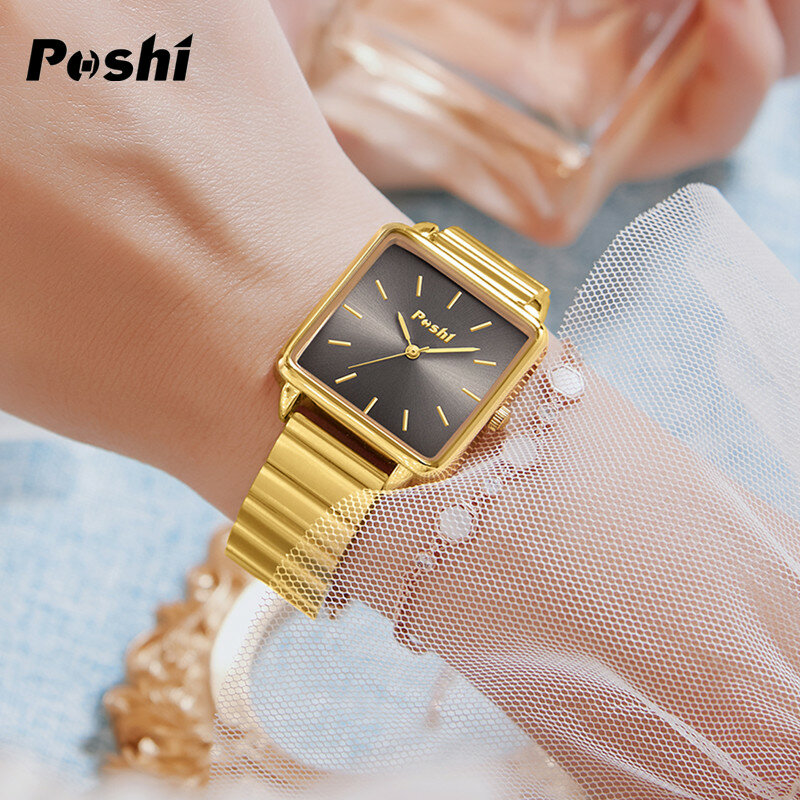 POSHI Quartz Watch Waterproof Alloy Strap Women's Watches Casual Ladies Bracelet Original Brand Wristwatch reloj mujer