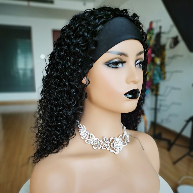 Peluca Afro rizada de cabello humano para mujer, pelo Remy brasileño, hecha a máquina, pelo Natural, bufanda