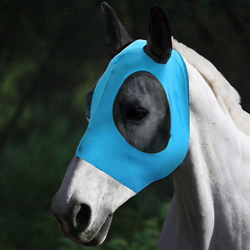Cavalo Anti-Fly Mesh Equine Mask com orelhas cobertas, nariz longo, Stretch Bug Eye, 1pc