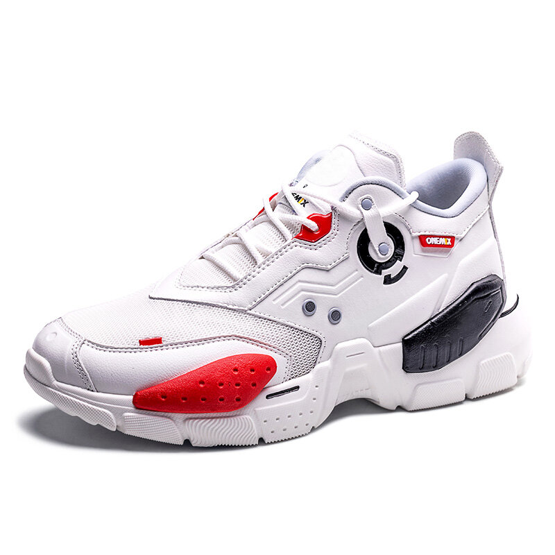 ONEMIX-Zapatillas deportivas para hombre y mujer, calzado deportivo con amortiguación de cuero, cómodo, con plataforma Retro, Color Rojo