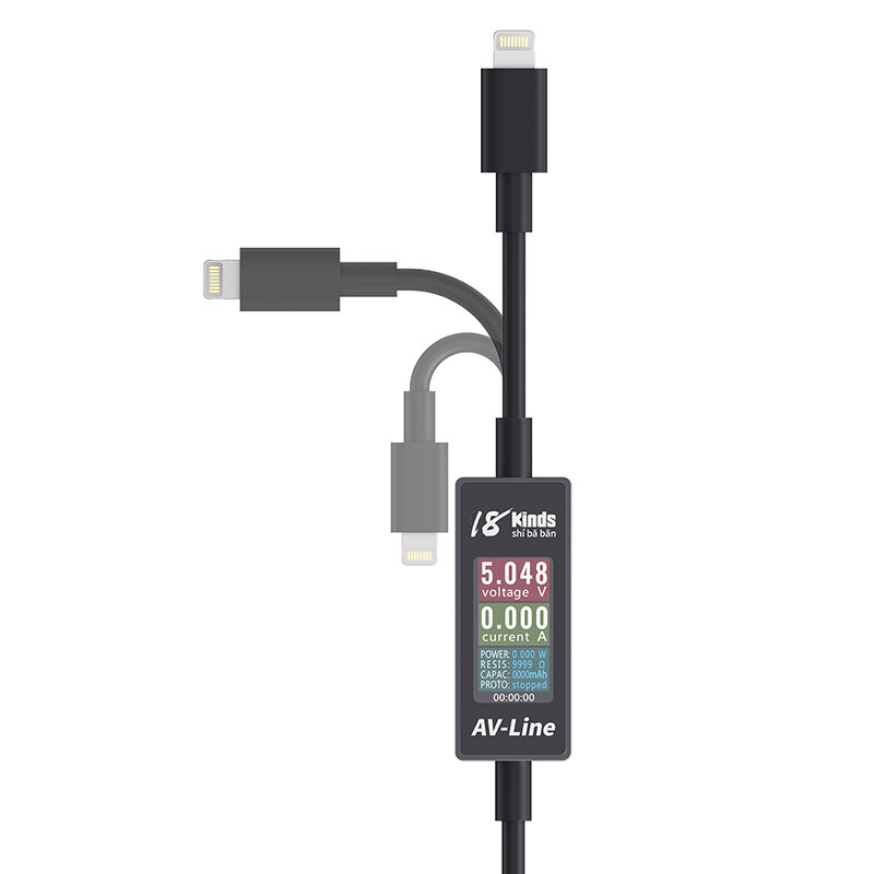 Kabel Data Pengisian Daya Deteksi Cerdas AV-Line Kabel Pengisian Daya USB Pemantauan Arus Tegangan Nyata Lightning/Tipe Ke USB